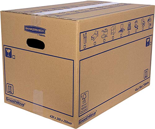 Bankers Box 6208301 Packung mit 10 Kartons, 43 x 30 x 25 cm, mit Griffen für Umzug, Aufbewahrung und Transport, robust, einfacher verstärkter Kanal (Größe M) 32 Liter  